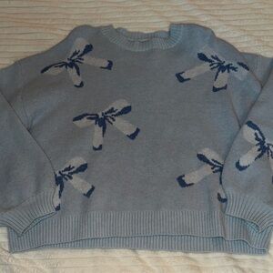 Pale blue Oversized Sweater with Blue Bow Design